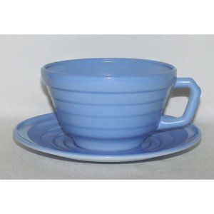 Hazel Atlas Glass MODERNTONE Platonite Pastel Blue Cup and Saucer Set